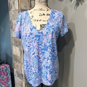 Lilly Pulitzer Etta V-Neck Boca Blue Sea What I Sea Top